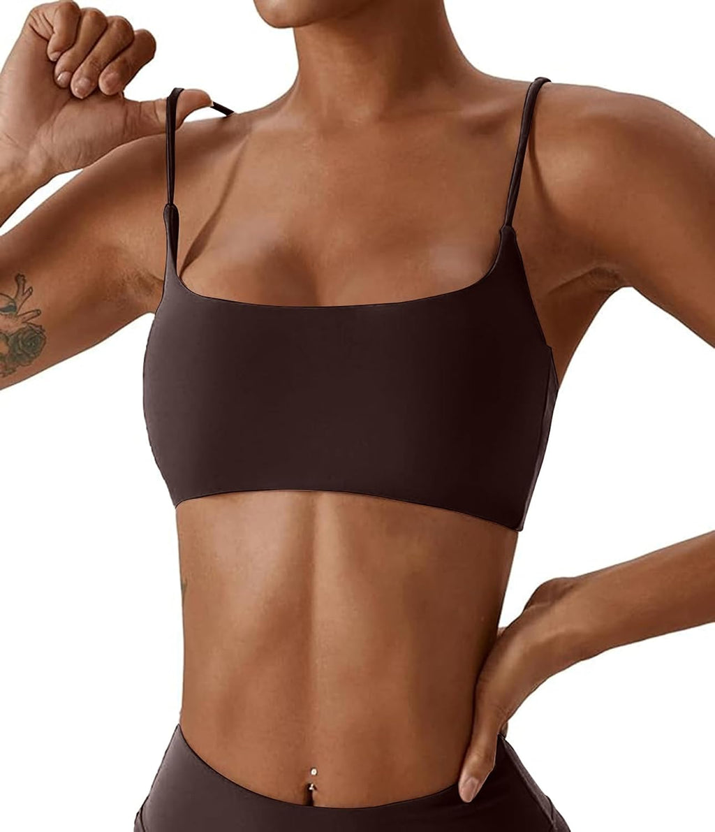 Comper Women's Sports Bras Wirefree Racerback Workout Bras Sexy Thin Straps Yoga Sport Bras with Removable Pads