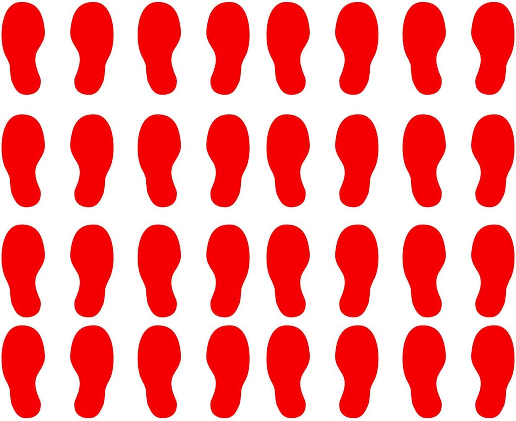 VWAQ Shoe Print Footprint Vinyl Decals - Peel and Stick Floor or Wall Stickers - 32 PCS (Red)