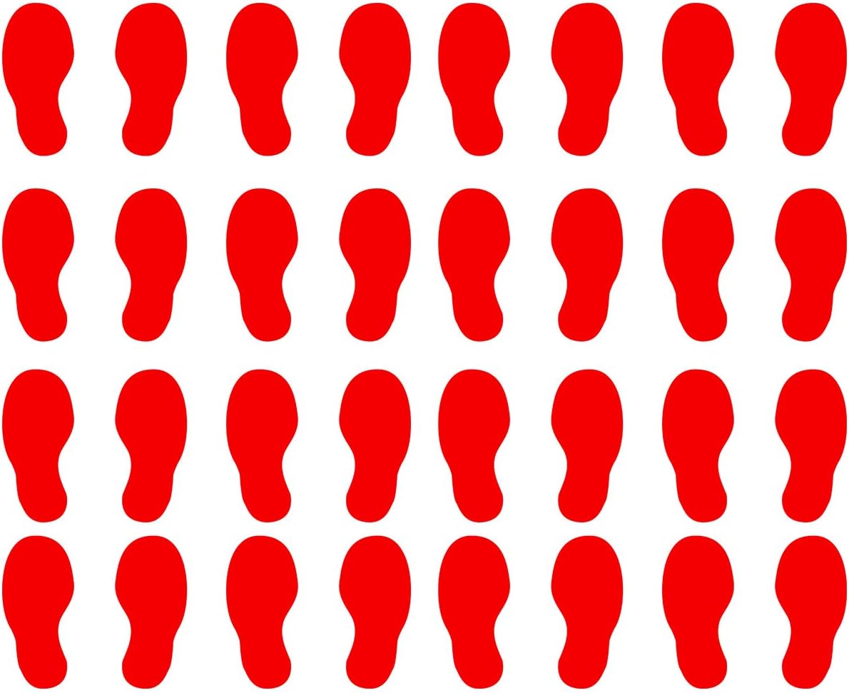 VWAQ Shoe Print Footprint Vinyl Decals - Peel and Stick Floor or Wall Stickers - 32 PCS (Red)