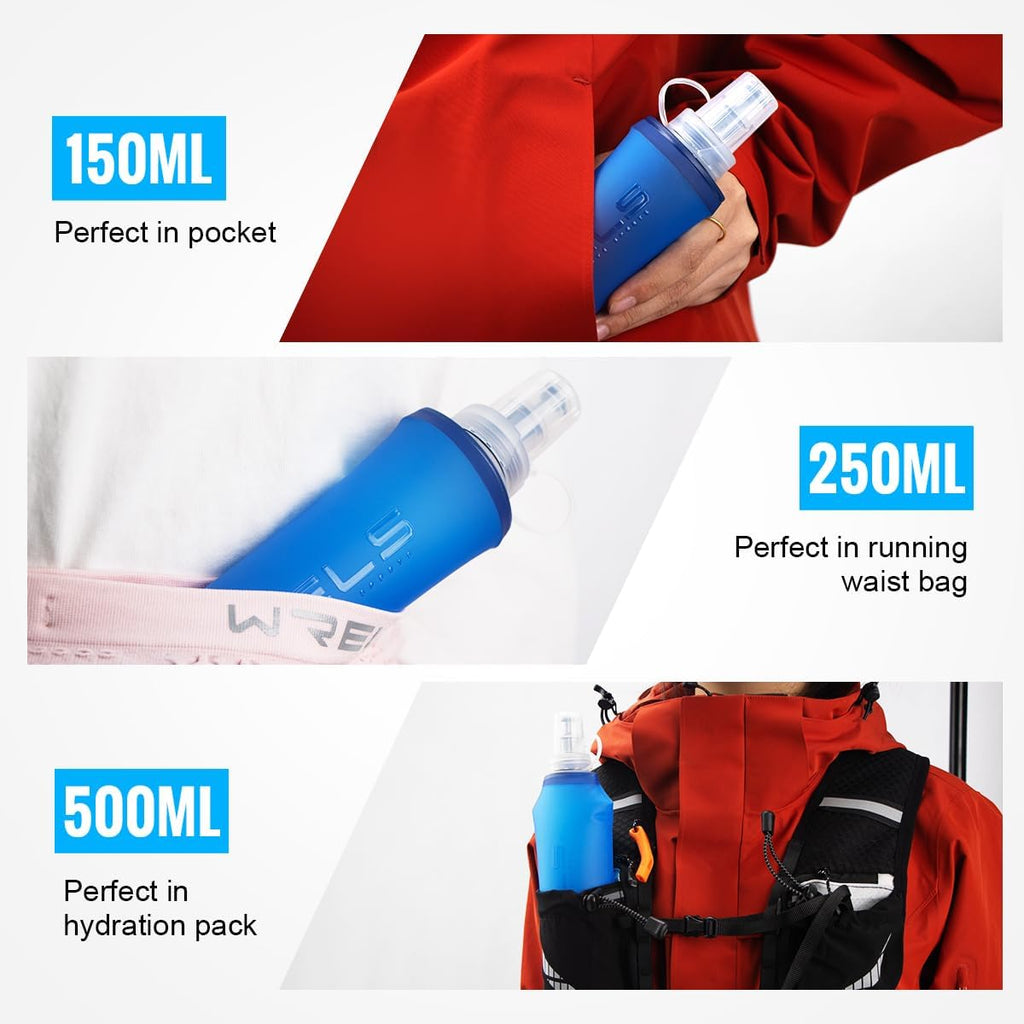 WRELS TPU Collapsible Soft Flask,Lightweight PBA Free Folding Running Water Bottles,Leakproof Durable Hydration Flask for Outdoors (500ml/16.9oz-2 Packs-White)