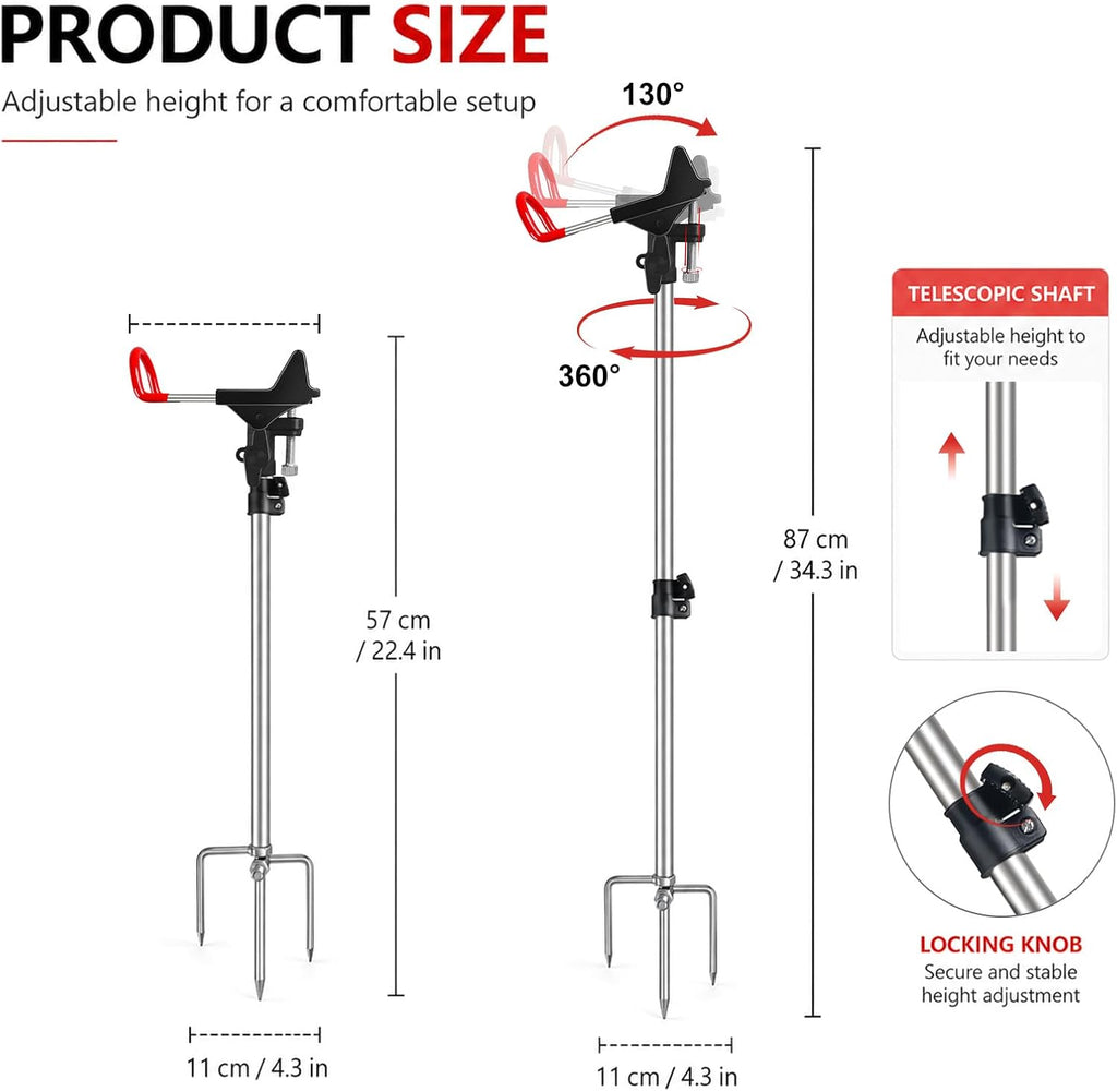 Fishing Rod Holder for Ground 2 Pack,Height Adjustable 22.4-34.3in,360 Degree Adjustable Easy Folder Rod Holder for Ground (Rod Holder -01)
