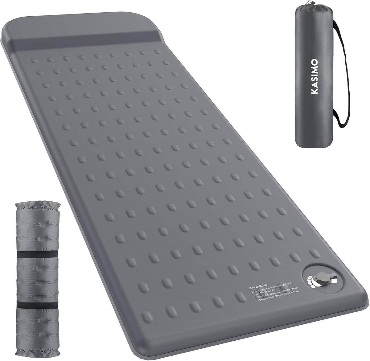 KASIMO Memory Sleeping Pad for Camping, 3" Compact Ultra-Thick Foam Sleeping Mats with Pillow, 9.5 R-Value Insulated Camping Mattress Pad or Car Travel Backpacking Tent,Home