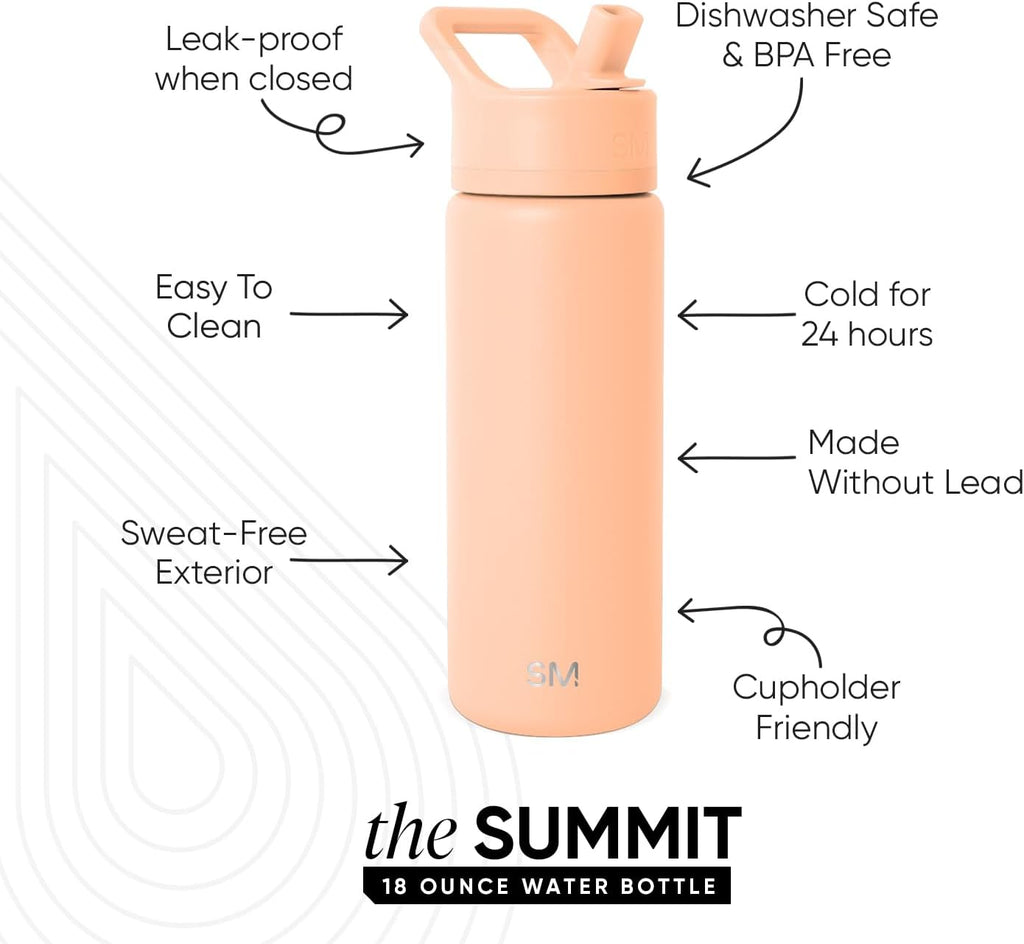 Simple Modern Insulated Water Bottle with Straw | 18oz | Orange
