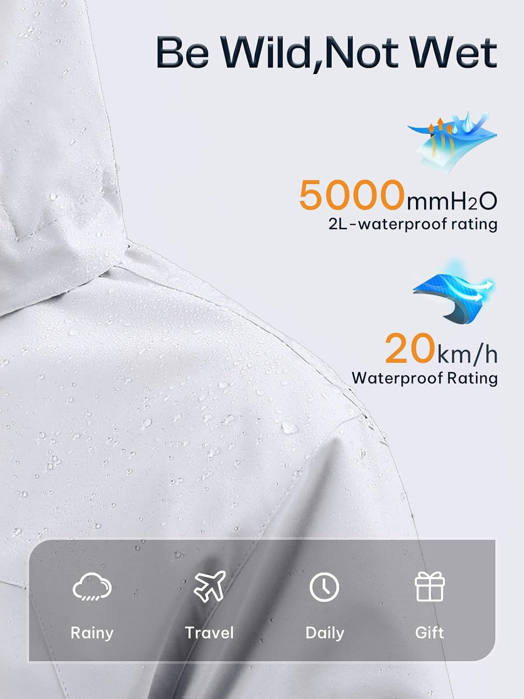 Womens Waterproof Rain jacket Lightweight Raincoat with Removable Hood