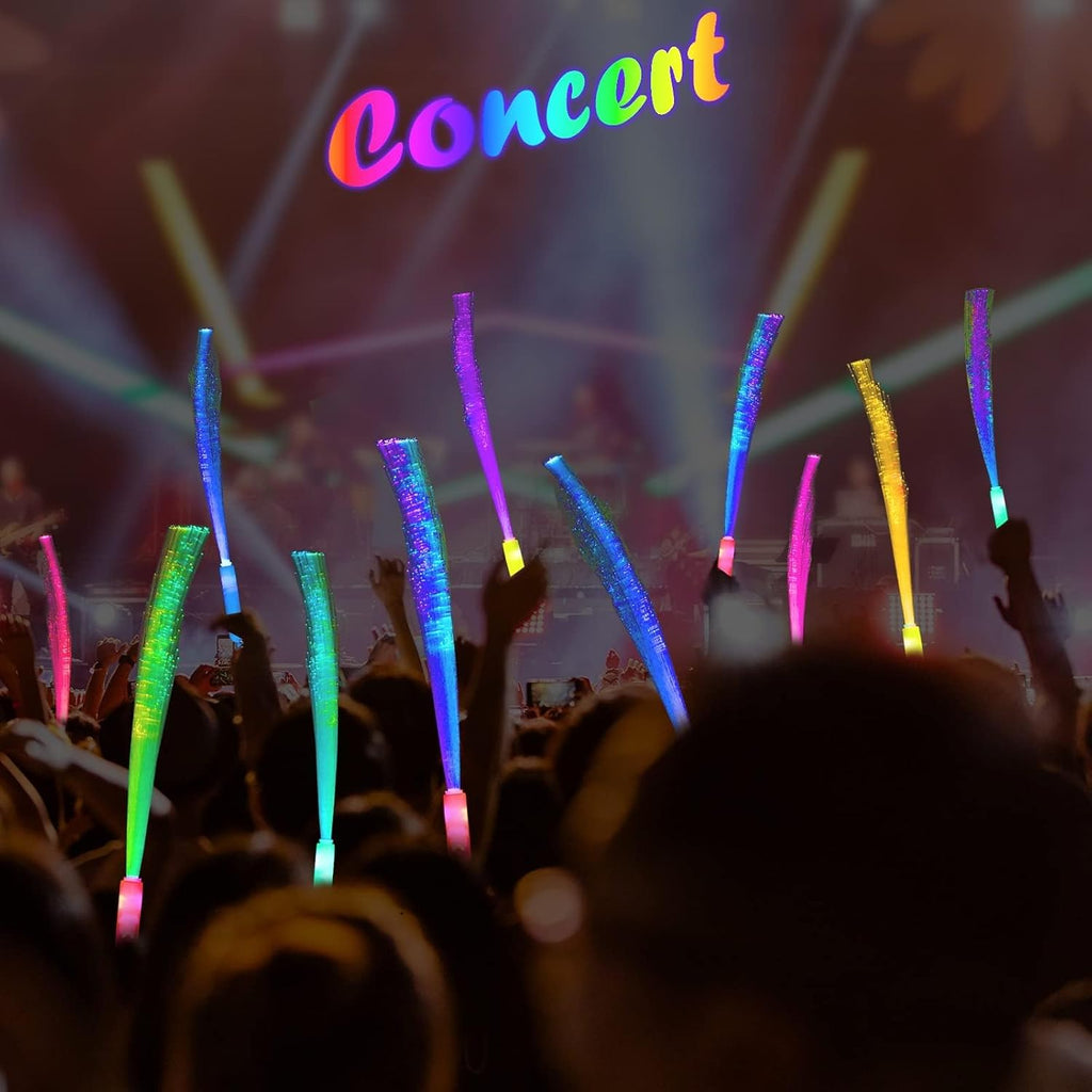 BouQuw 25 Pcs Glow Fiber Wand Sticks, LED Fiber Optic Wands with 3 Light Modes, Glow in The Dark Party Supplies for Halloween Concert Wedding Mardi Gras New Years Eve Party Favors
