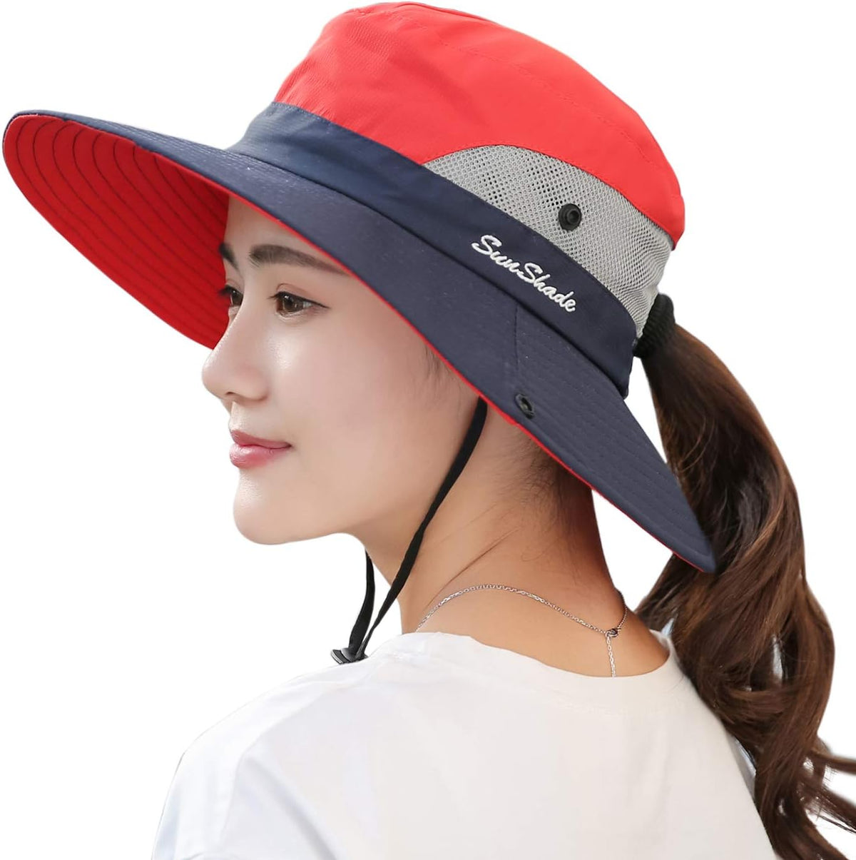 Muryobao Women's Ponytail Sun Hat UV Protection Foldable Mesh Wide Brim Beach Fishing Hat