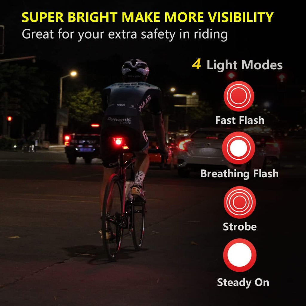 Padonow Smart Bike Tail Light: Auto On/Off Rear Bicycle Flashlight Ultra Bright Back Brake Light High Lumen Daytime Strobe USB Rechargeable Safety Red Led Taillight Waterproof Road Cycling Lights