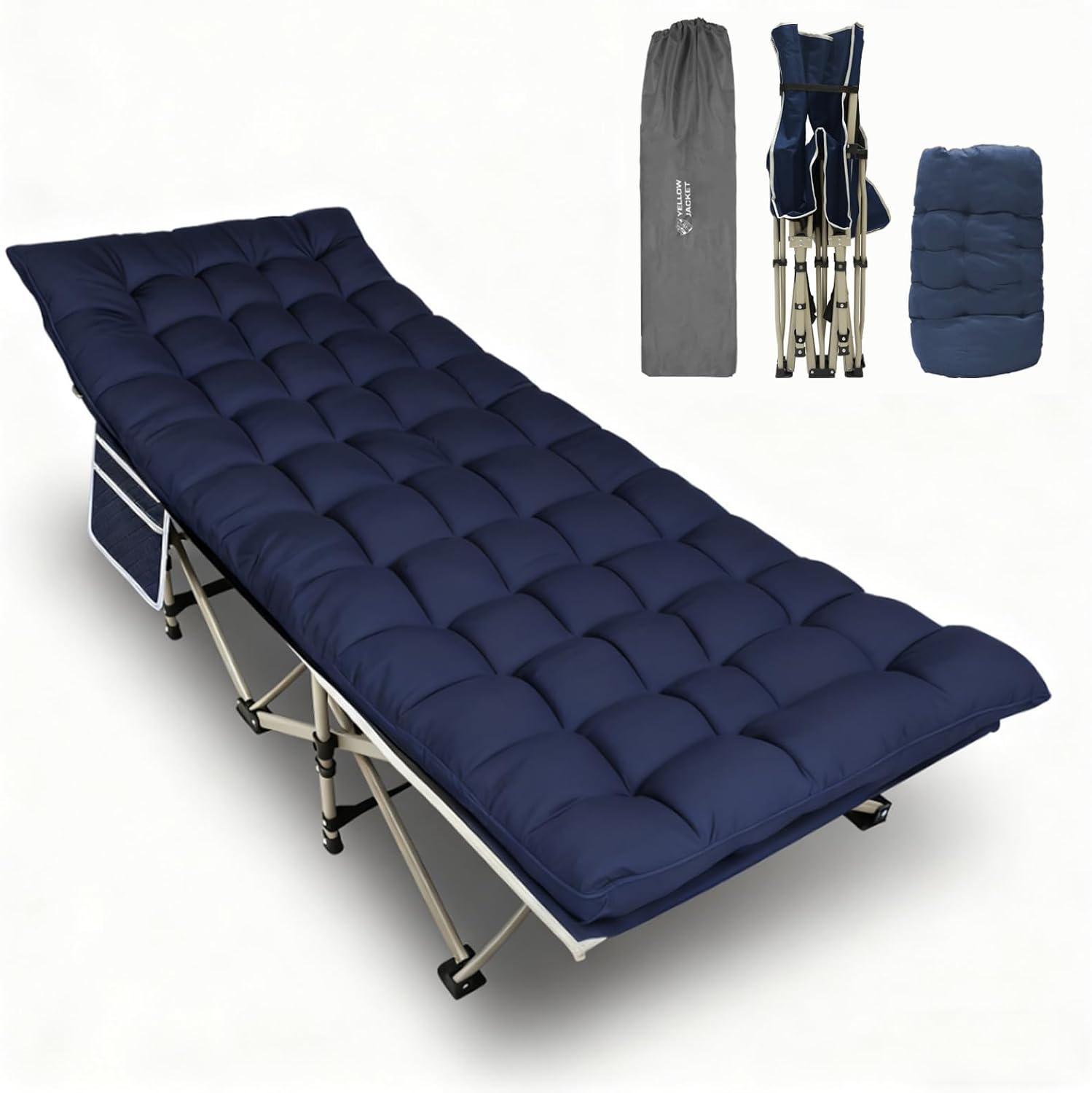 YELLOW JACKET Folding Camping Cot for Adults Adjustable 5-Position Portable Sleeping Cot Bed with Pillow and Removable Mattress Reclining Foldable Camp Cots for Outdoor,Home,Beach,Patio,Grey