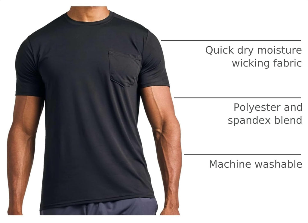 4 Pack Men's Dry Fit Short Sleeve Pocket T Shirts Workout Gym Athletic Tees