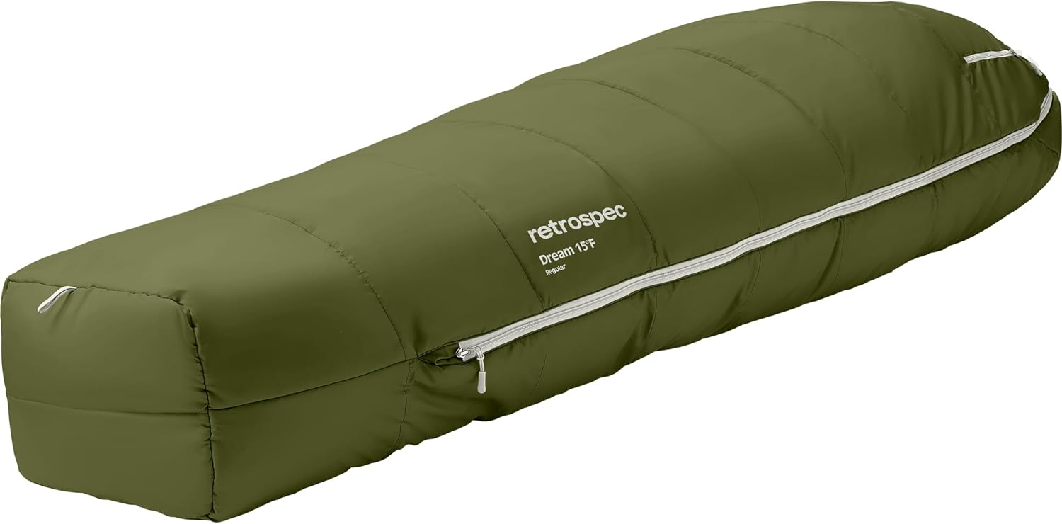 Retrospec Dream Mummy Sleeping Bag - 5, 15, & 30°F Cold Weather Camping & Travel Essential Gear with Water - Resistant Shell & Synthetic Fill - Zippered Pocket & Stuff Sack