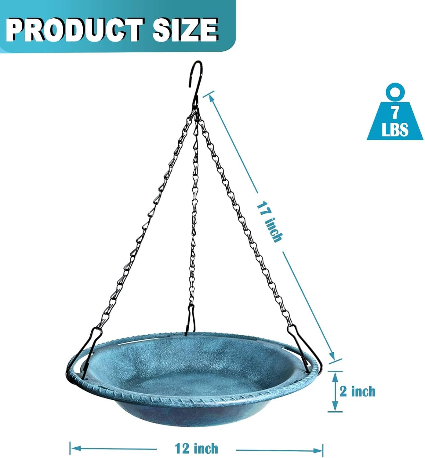 Hanging Bird Bath & Feeder Bowl, 12 in, Antique Blue