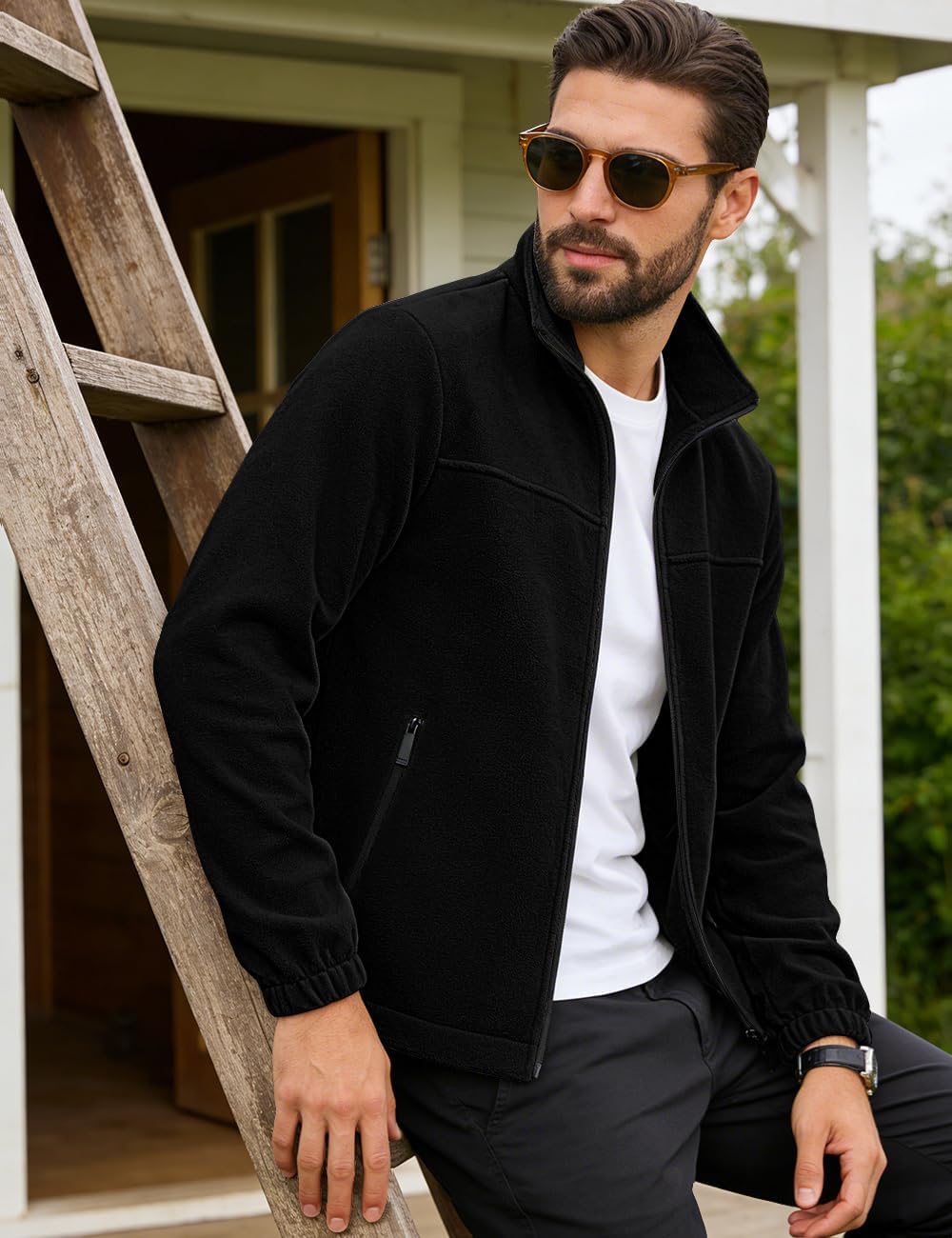Mens Polar Fleece Jacket Full Zip Lightweight Casual Outdoor Jackets Stand Collar Warm Coats with Pockets