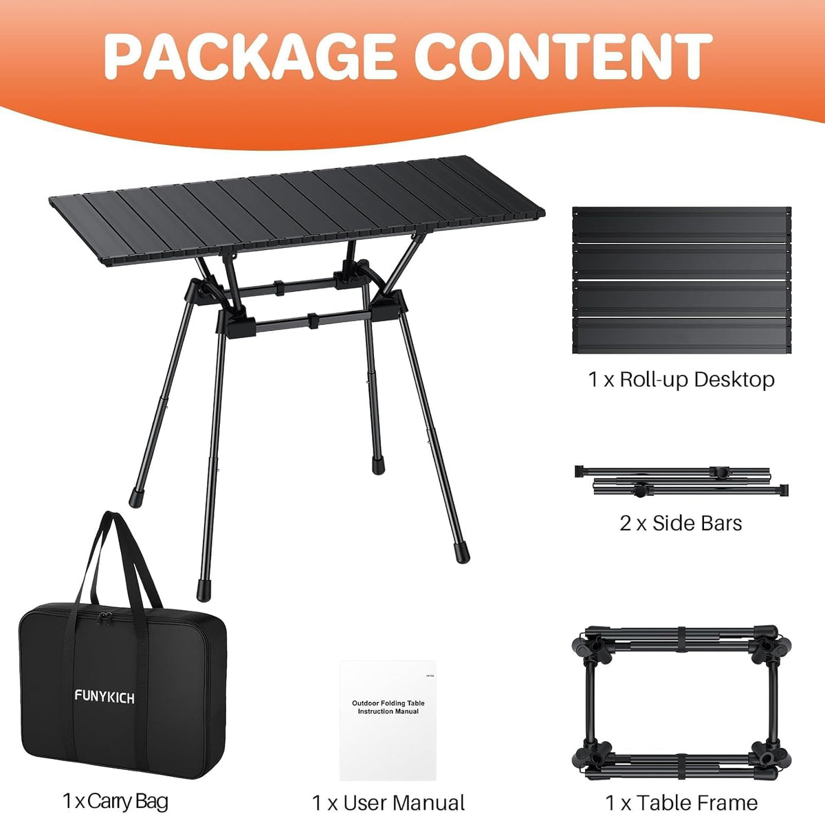 Aluminum Roll Up Camping Table 35''x16'', 4 Adjustable Heights Up to 28''