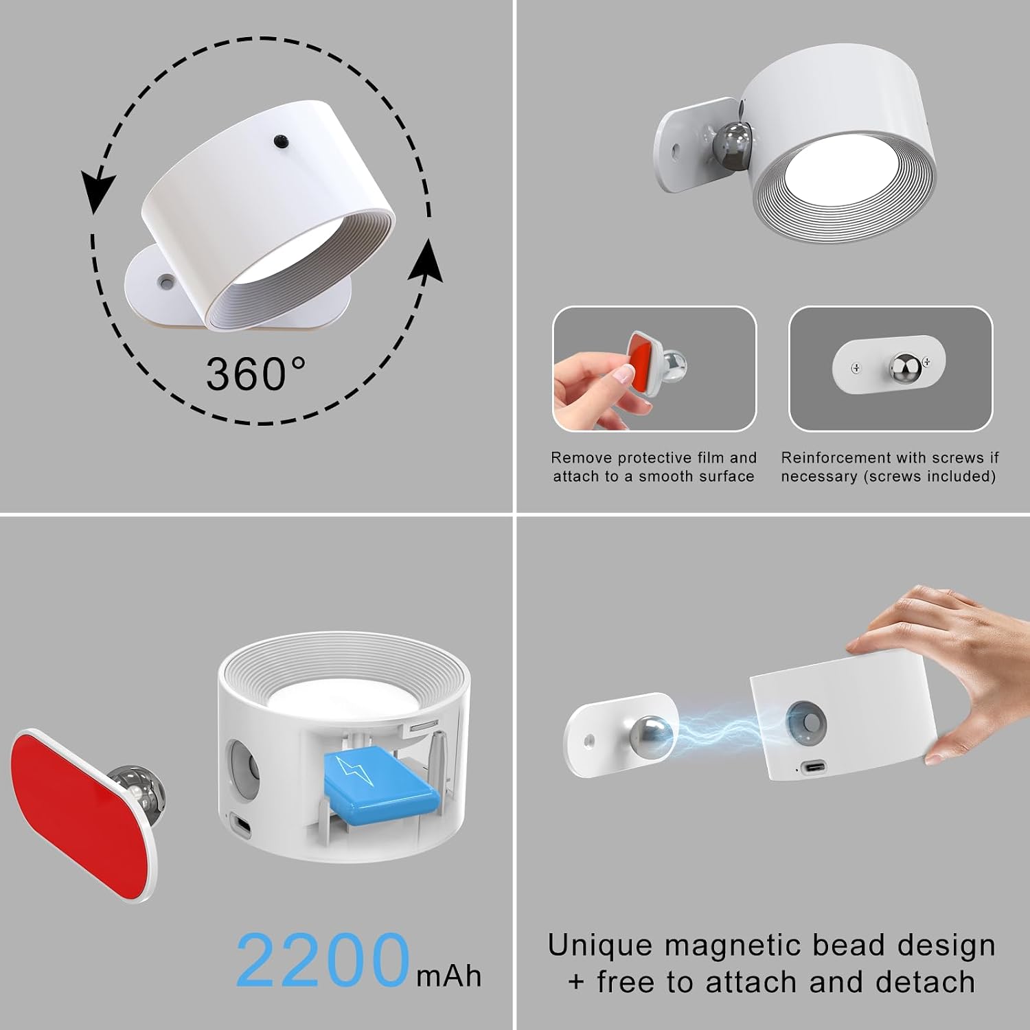 AKSDA 3Pack Battery Operated Wall Sconce, 3 Color Modes 3 Brightness Levels 360°Rotation Lighting Timer Touch & Remote Control, Wall Mounted Lamp LED Wall Lights for Bedroom Reading Bedside (White)