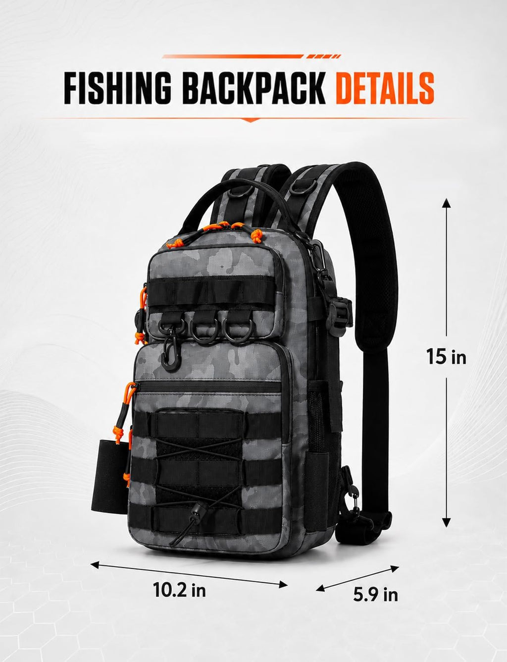 2 in 1 Compact Tactical Fishing Backpack with Tackle Boxes, Lightweight Waterproof Tackle Bag Fit 2 * 3600 Tackle Boxes, 2 Rod Holders Storage, Fishing Accessories Gift for Men Gray