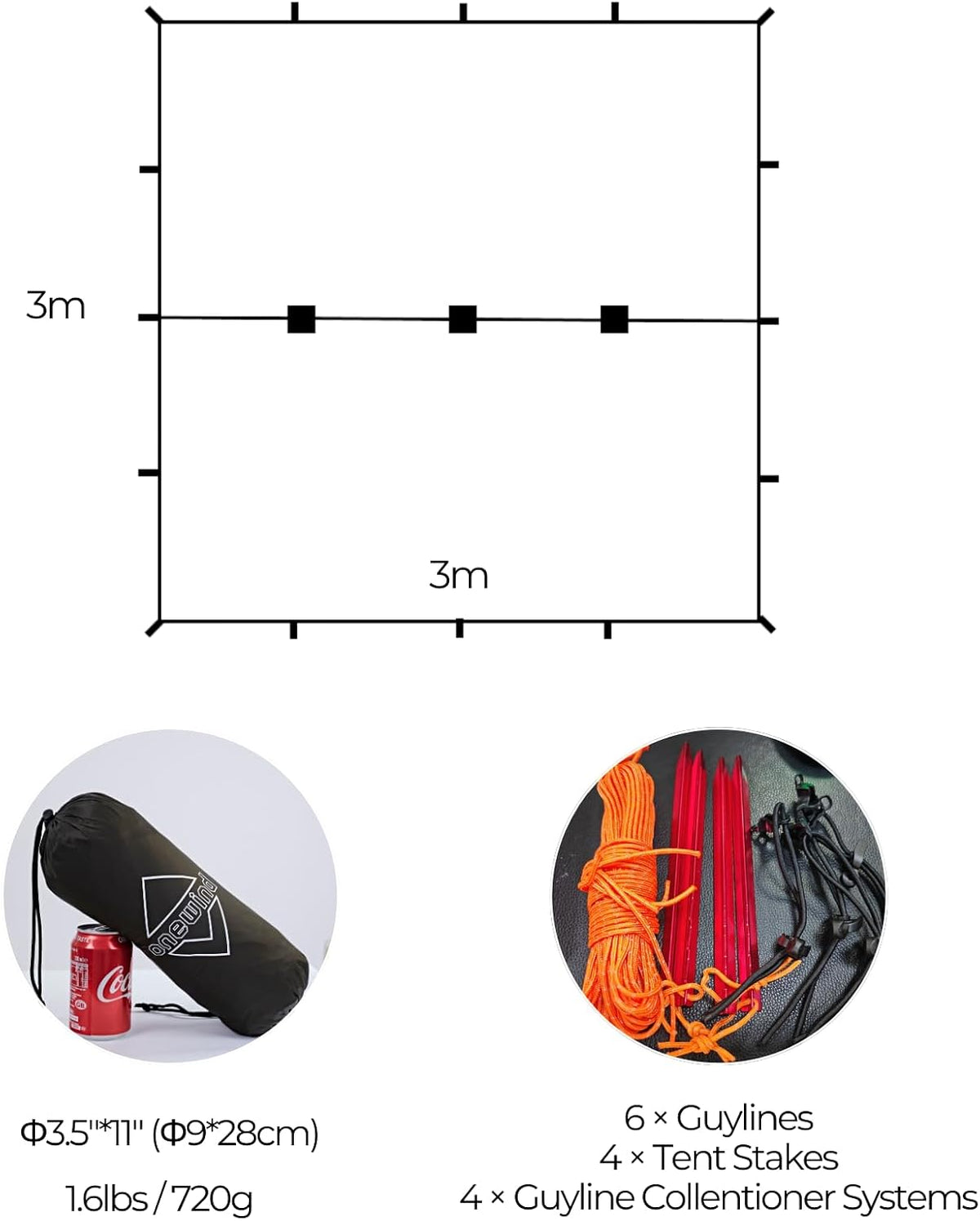 Onewind 10×10ft Waterproof Camping Tarp, Ultralight Silnylon Tarp Shelter