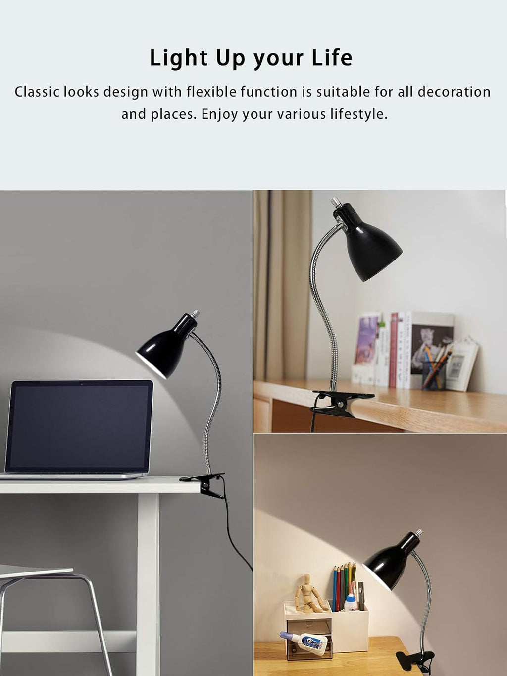 LALISU Desk lamp Eye-Caring Table Lamps, 360°Rotation Gooseneck Clip Lamp