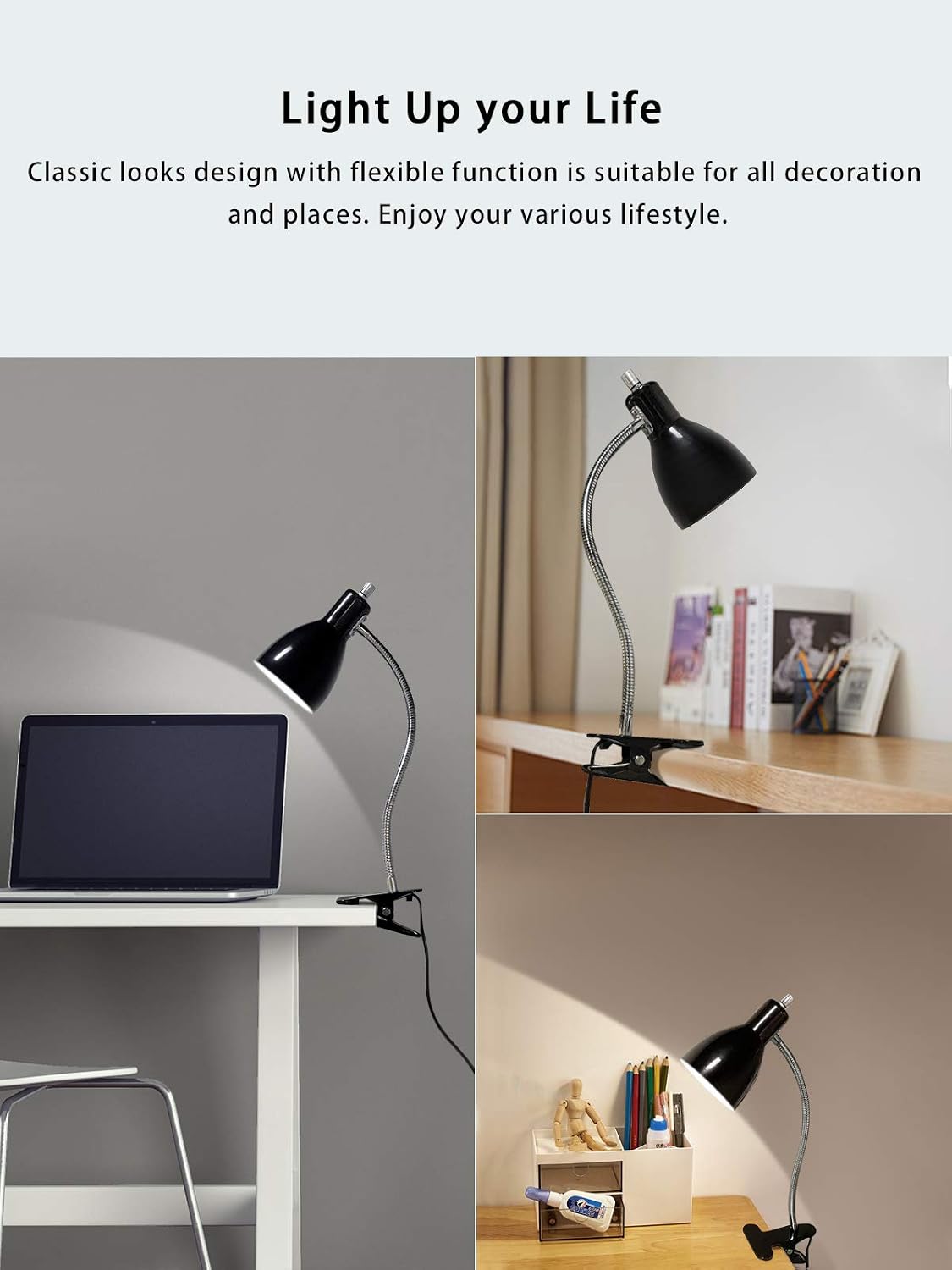 LALISU Desk lamp Eye-Caring Table Lamps, 360°Rotation Gooseneck Clip Lamp