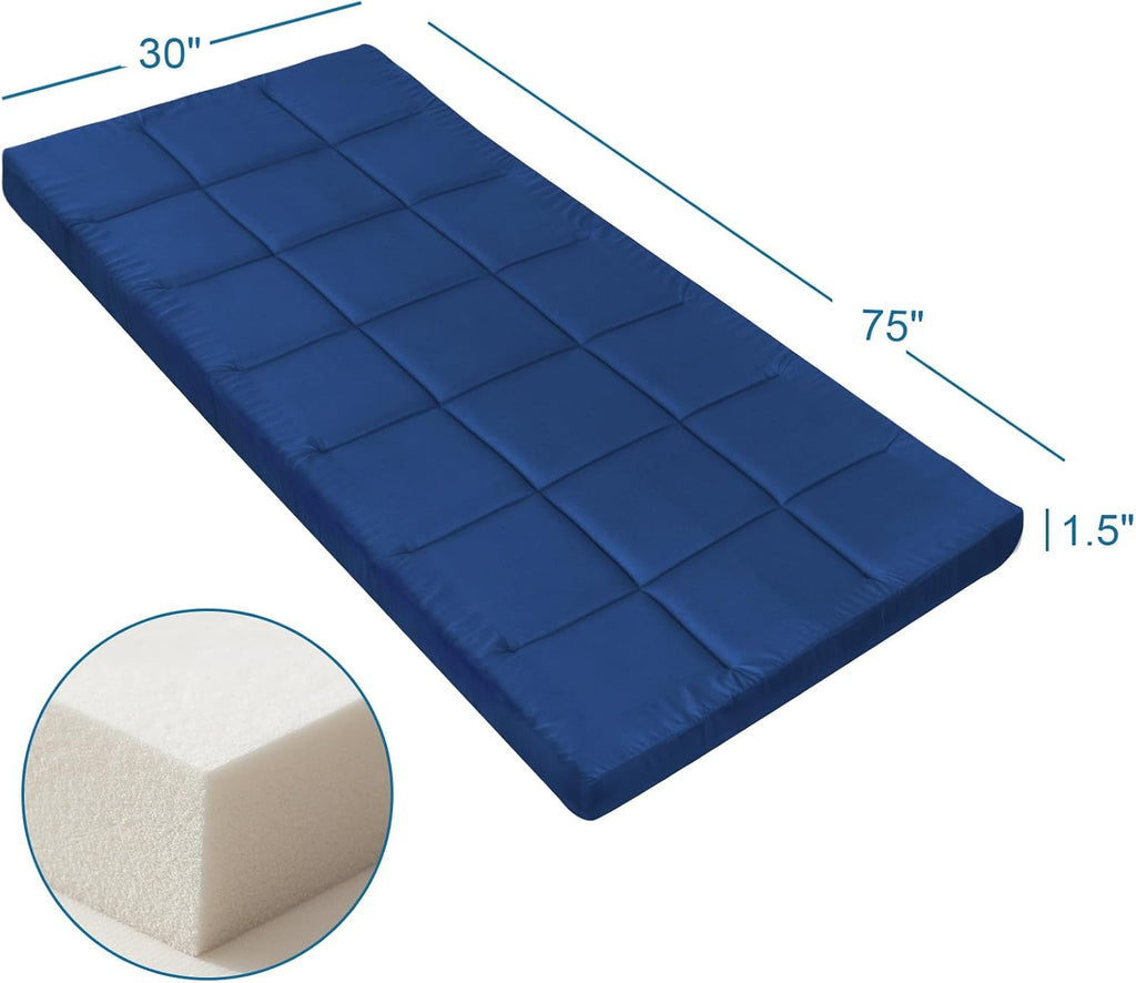 Cot Mattress Topper (Improved Thickness), Foam Quilted Pads for Camping, Soft Comfortable Sleeping Cot Mattress Pad Only, Camping Pad 75"x30" for Camp Cot/Rv Bunk/Narrow Twin Beds, Navy