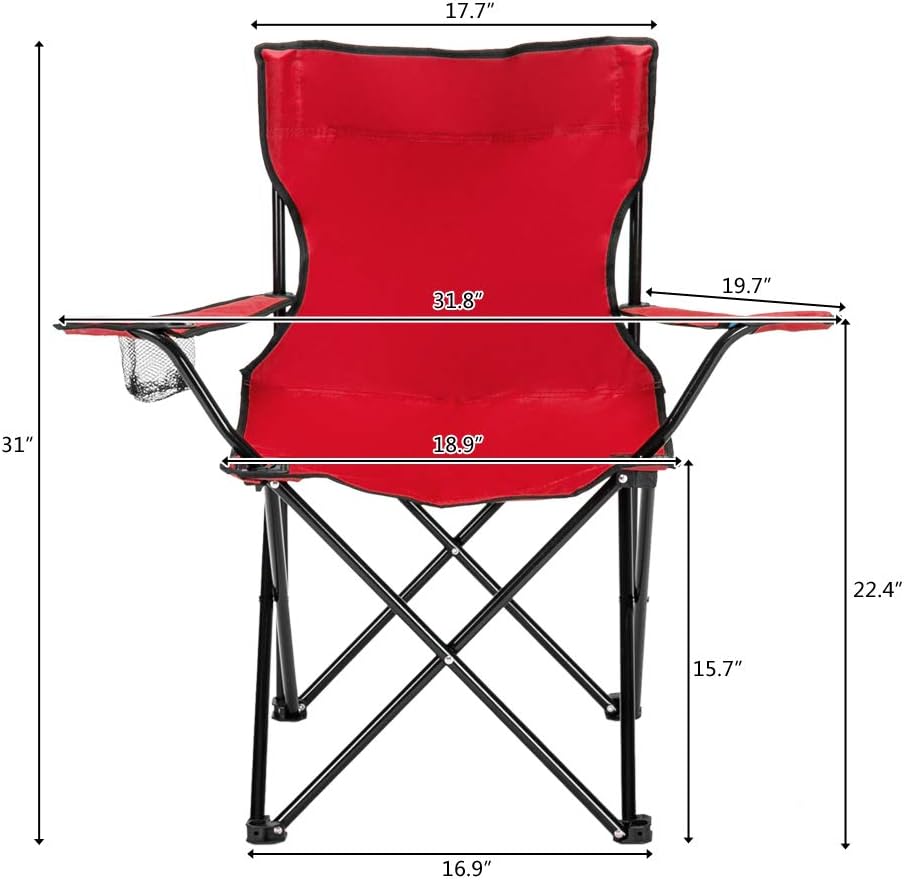 Camping Folding Chair,Portable Folding Chair with Arm Rest Cup Holder and Carrying and Storage Bag for Outdoor, Camp, Indoor, Patio, Supports 330lbs (Red, Modern)