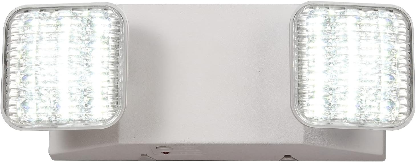 TANLUX LED Emergency Lights with Battery Backup, Two Head Adjustable Commercial Emergency Lights, UL Listed, AC 120/277V, Hardwired Emergency Exit Light Fixtures for Business - 1 Pack(White)