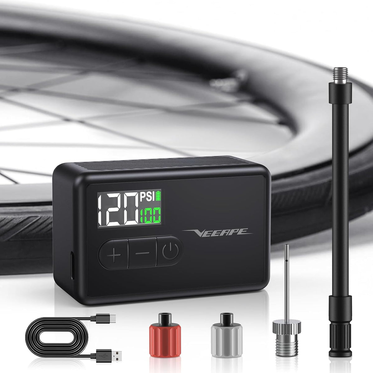 Tiny Pump Mini Bike Tire Pump - Max 120PSI Portable Electric Bicycle Pump with Fast Inflation Auto Stop - Bicycle Inflator with Presta Schrader Valve for E-Bikes Bicycles Various Balls