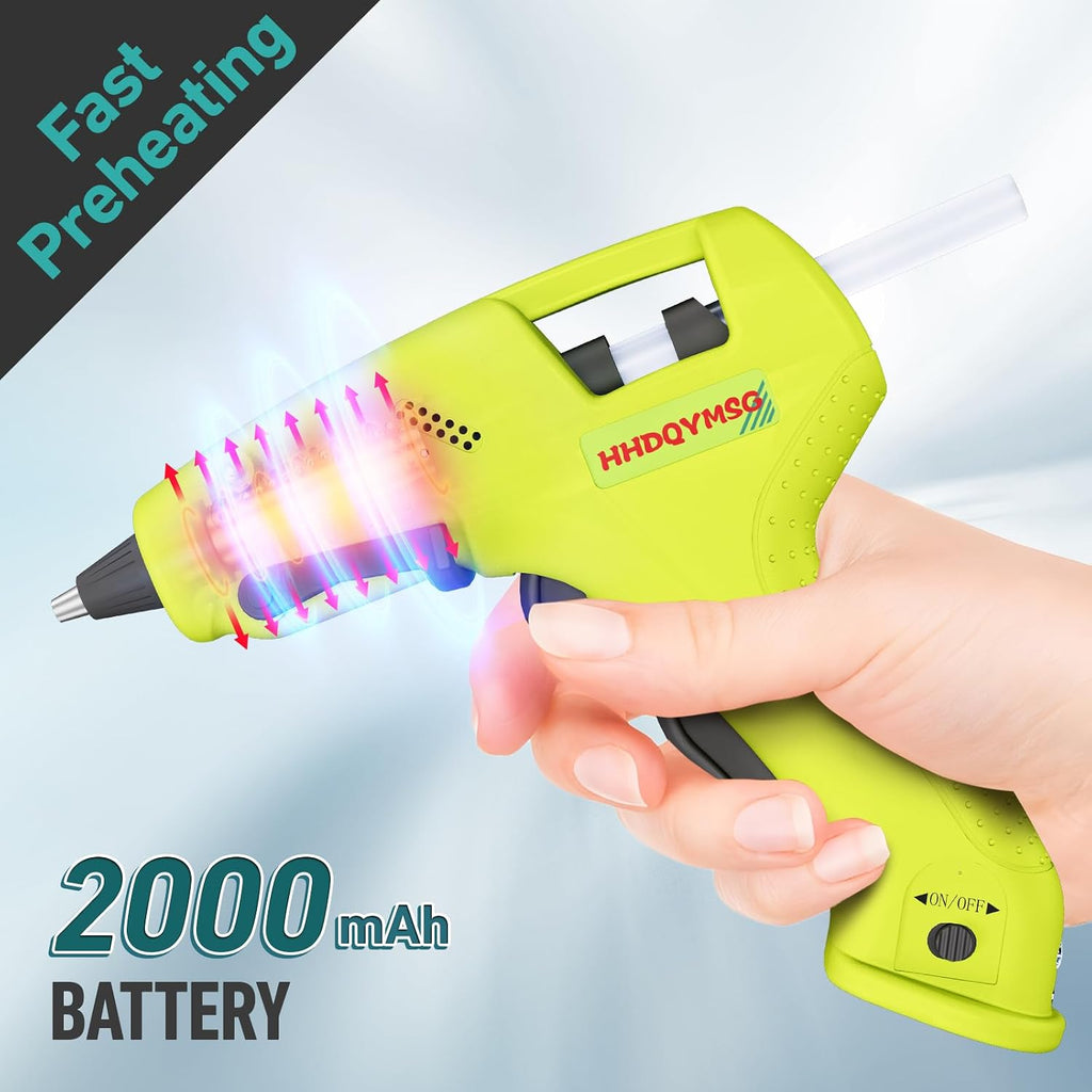 Cordless Hot Glue Gun, 20W Hot Glue Gun with 30PCS Premium Glue Sticks & 1m USB-C Cable, 2000mAh Built-in Battery Suitable for School Craft, Home Repair, DIY (Cordless) (Green)