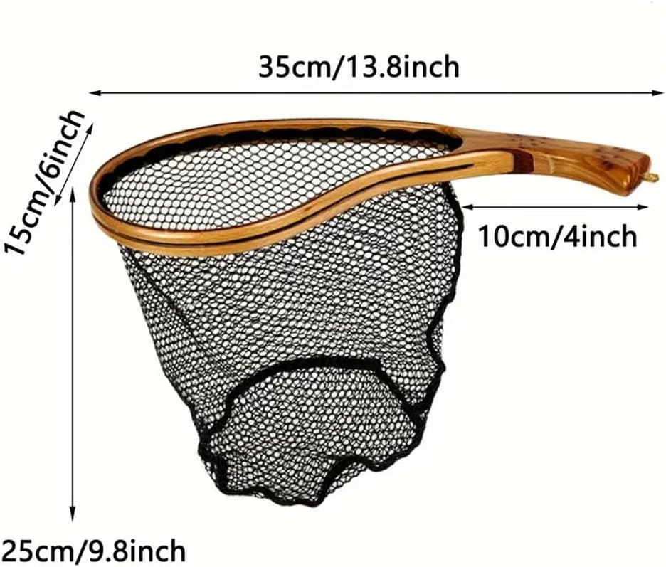 Aventik Fly Fishing Landing Net for Trout Soft Rubber Ghost Mesh Catch and Release Wooden Frame Lightweight and Tangle-Free