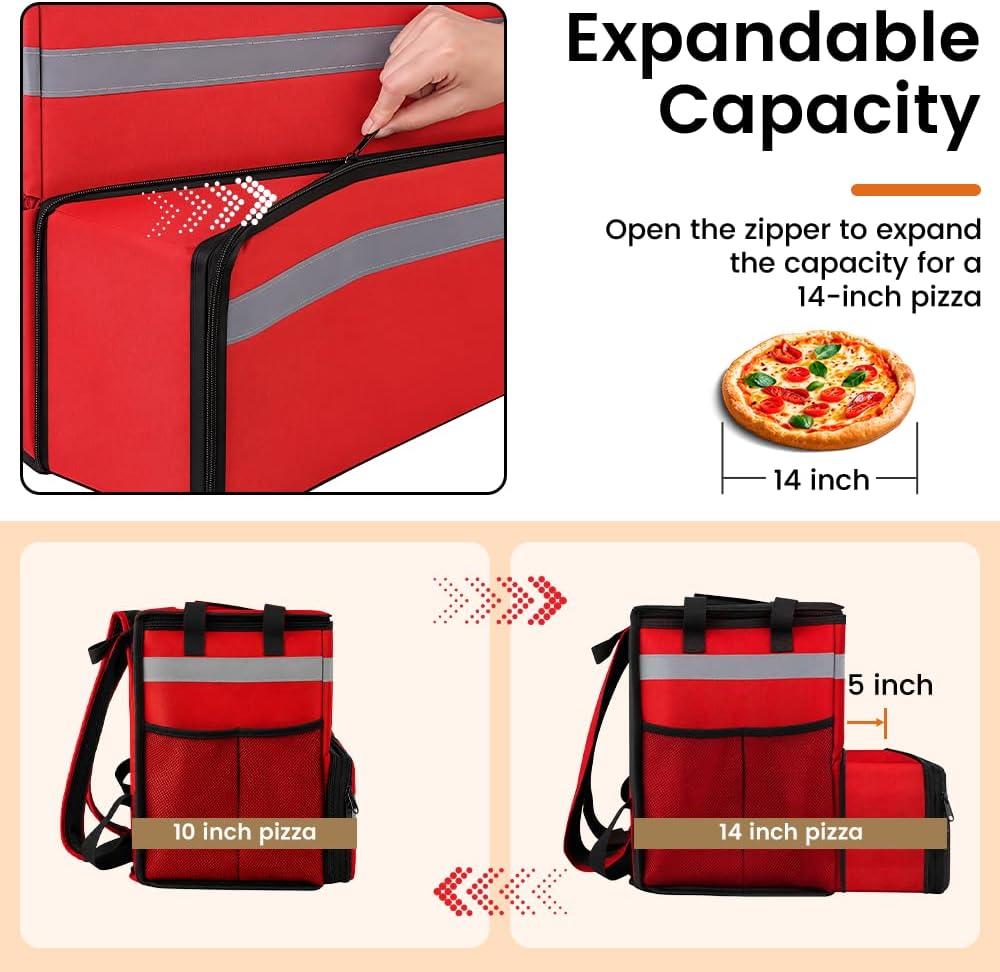 Insulated Food Delivery Backpack with Cup Holders, Expandable Bag