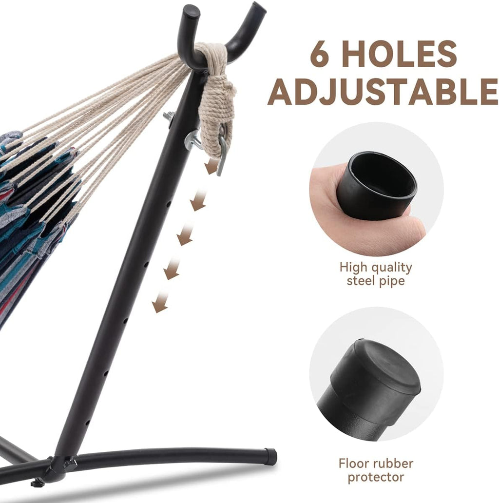 PNAEUT Double Hammock with Stand for Outside, Heavy-Duty, Portable (Denim)