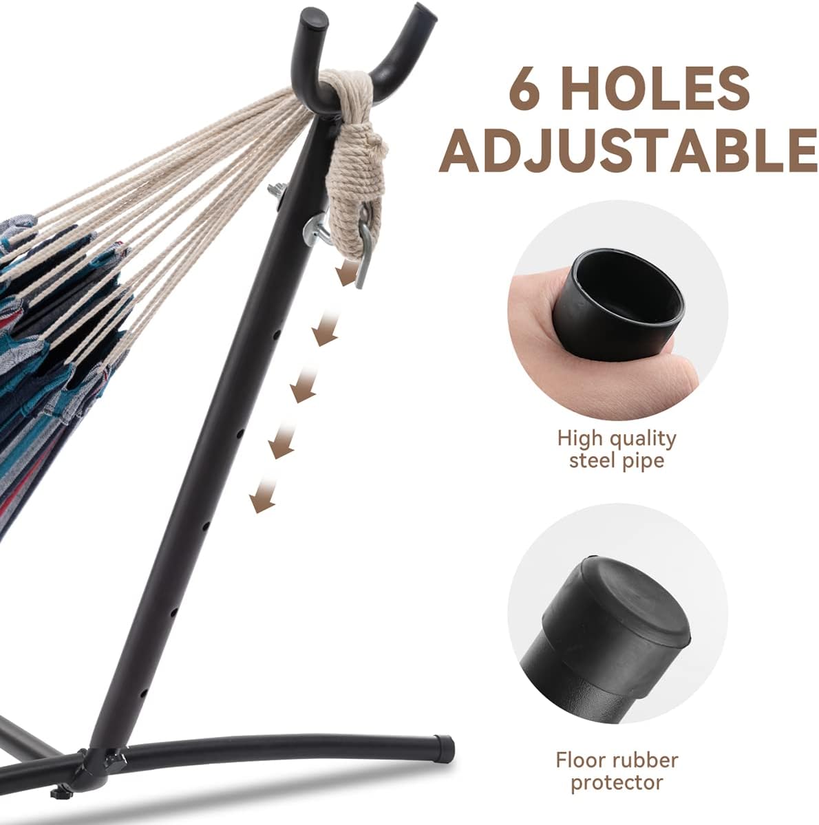 PNAEUT Double Hammock with Stand for Outside, Heavy-Duty, Portable (Denim)