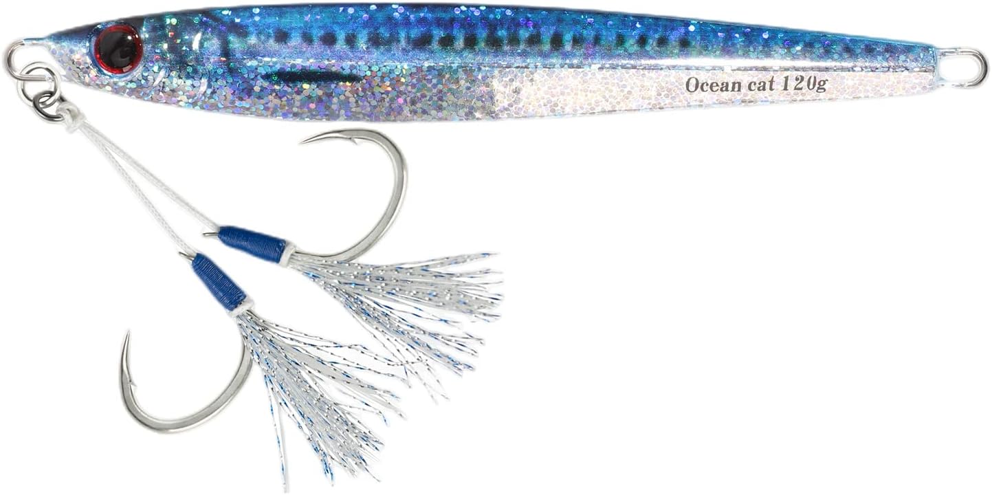 OCEAN CAT 1 PC Slow Fall Pitch Fishing Lures Sinking Lead Metal Flat Jigs Jigging Baits with Hook for Saltwater Fishing 4 Colors 160G/200G