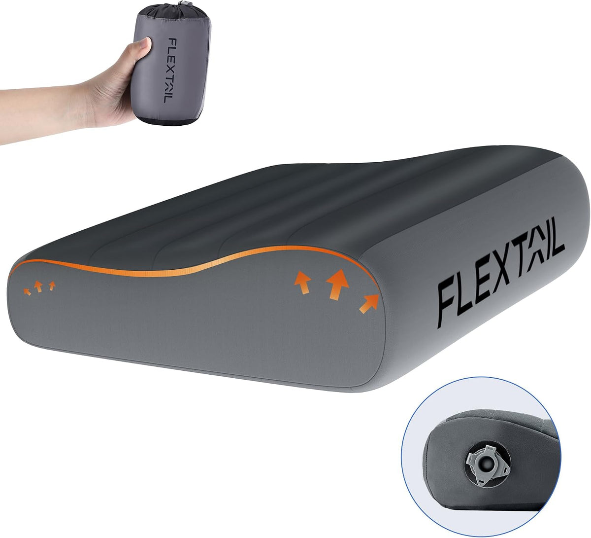 FLEXTAILGEAR Inflatable Camping Pillow, Ultralight Travel Pillows with Washable Cover, TPU Bladder for Camping, Hiking, Airplane, Road Trip, Office