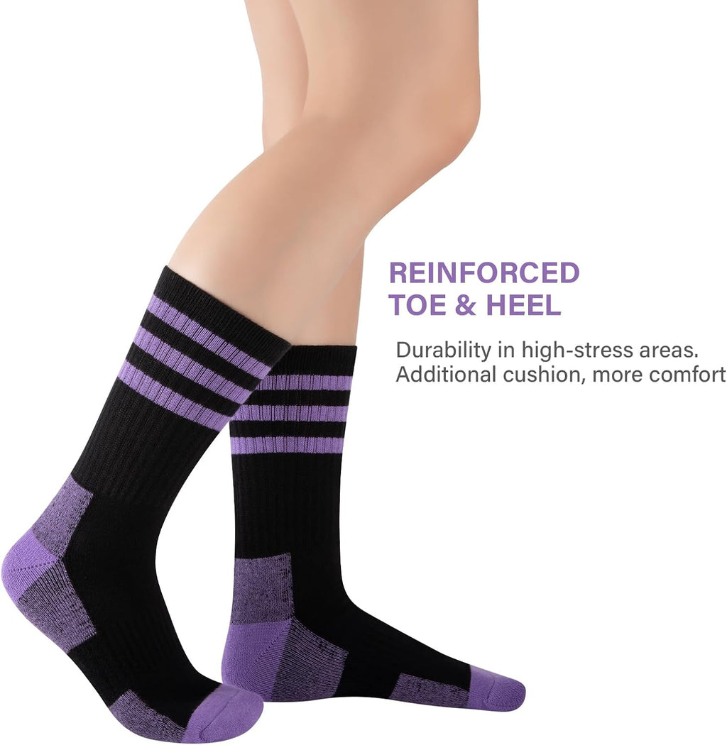 COOPLUS Womens Athletic Crew Socks Cushioned Cotton Wicking Outdoor Recreation Sports Calf Socks 5 Pairs