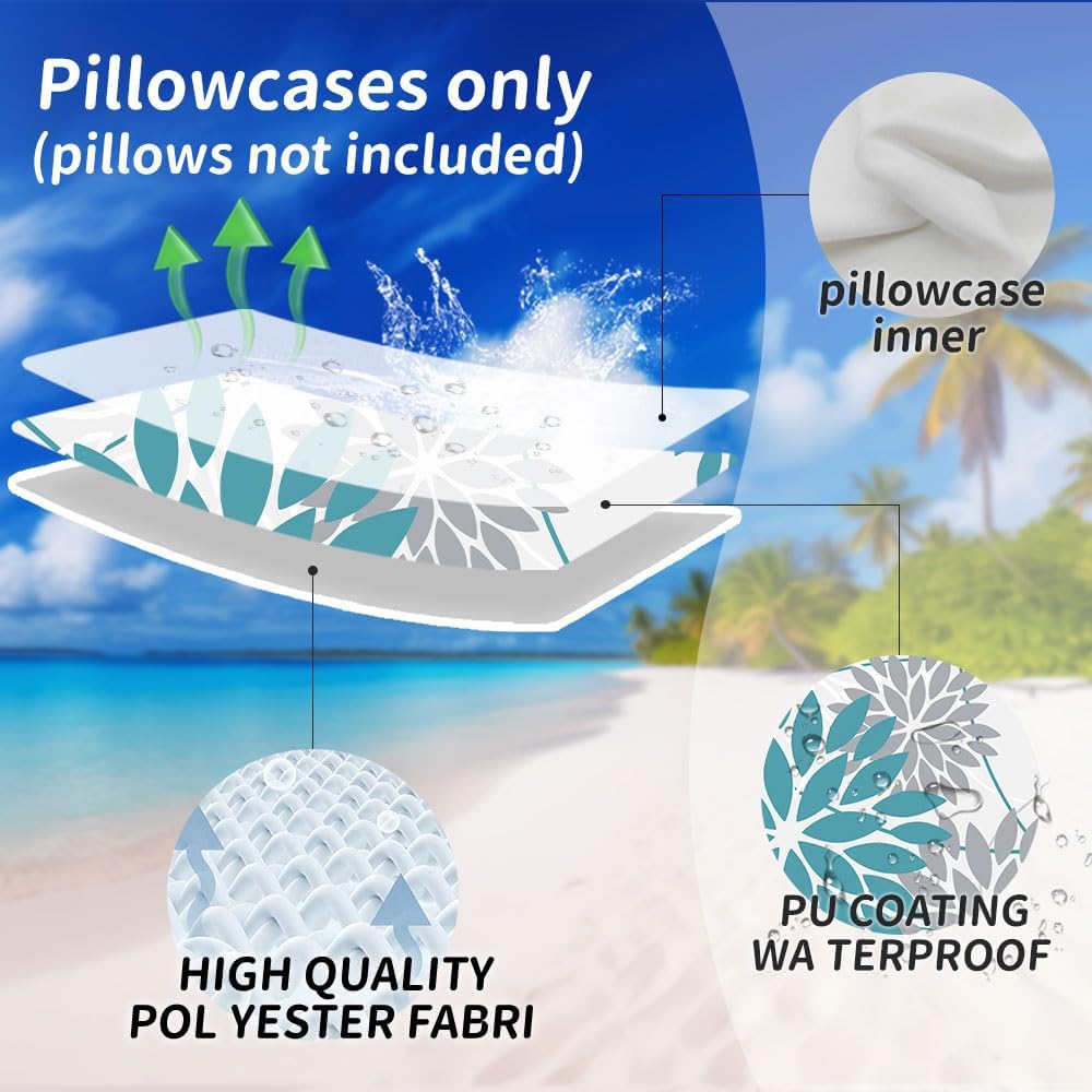 DFXSZ Blue Grey Floral Outdoor Pillow Covers 18x18 Set of 2 Waterproof
