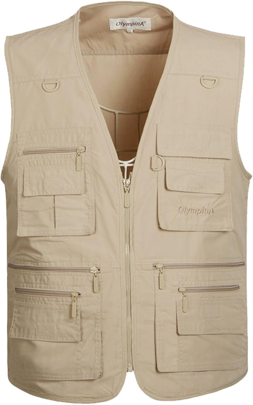Flygo Men's Fishing Vest Utility Lightweight Outdoor Travel Safari Photo Cargo Vest with 16 Pockets
