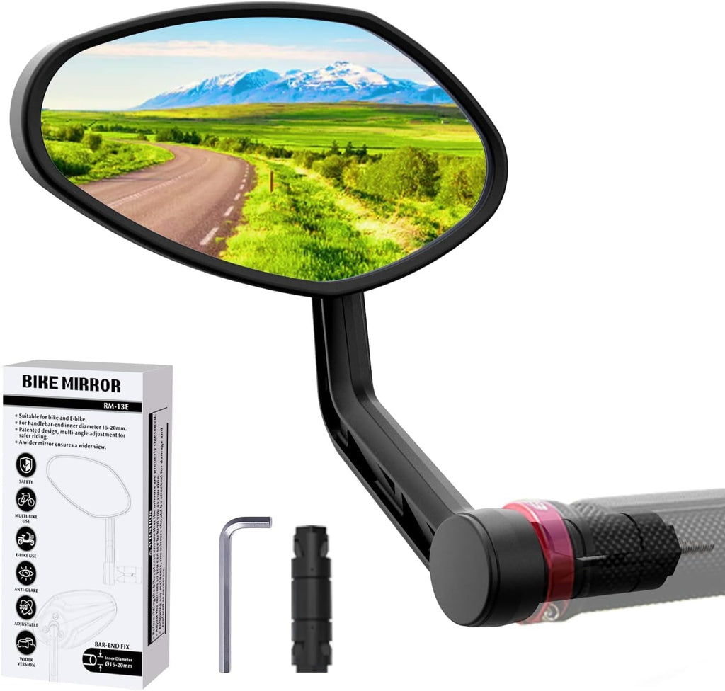 RBRL Bike Mirror Bar End Bike Mirror, Rotatable Bicycle Mirror, Automotive Grade Glass Bike Side Mirrors, Scratch Resistant E-Bike Universal Rearview Mirrors for Mountain bike (Right)