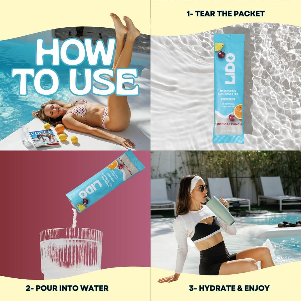 LIDO Tropical Punch Electrolyte Powder Packets — Zero Sugar Hydration Drink Mix Packets with Trace Minerals & Sea Salt — Keto, Paleo & Fasting Friendly — Fruit Punch Drink Mix for Recovery, 28 Sticks