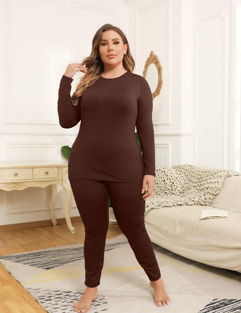 COOTRY Plus Size Thermal Underwear for Women Long Johns Top and Bottom Sets