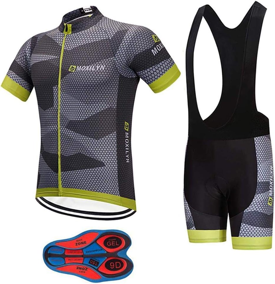 Men's Quick-Dry Cycling Jersey Set Road Bike Bicycle Shirt + Bib Shorts with 9D Gel Pad MTB Riding Clothing Kit