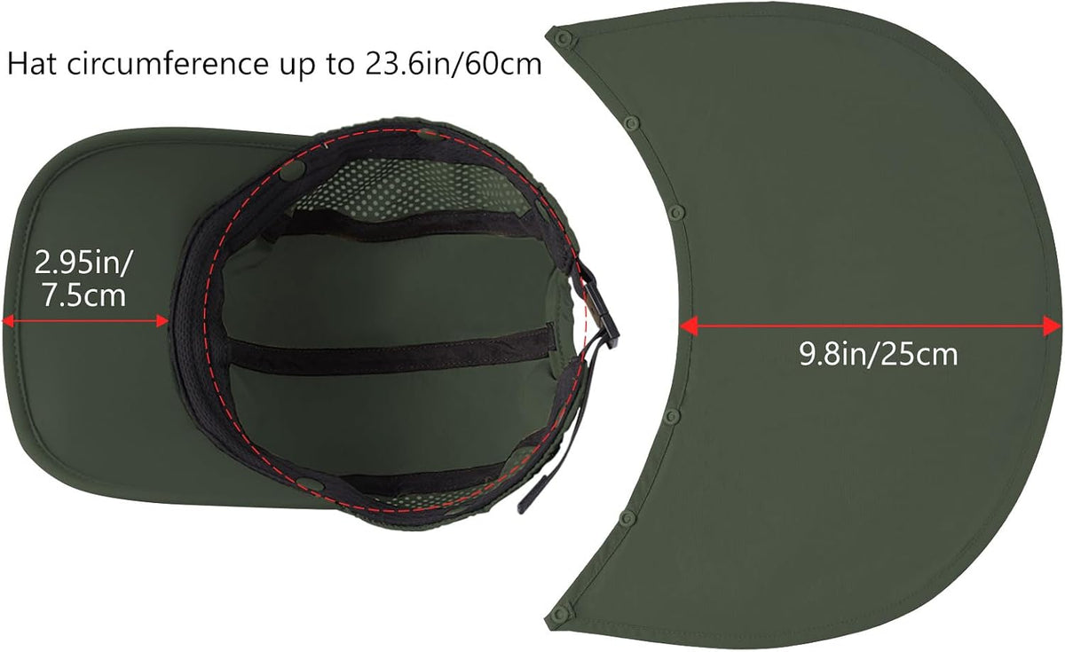 BASSDASH UPF 50+ Fishing Hat, Baseball Cap with Removable Neck Flap