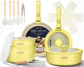 21 Pcs pots and Pans Set, Ceramic Nonstick Cookware Set Detachable Handle, Induction Kitchen Cooking Utensil Set with Removable Handle, Non Stick RV Pans Set, Dishwasher ＆ Oven Safe (yellow)