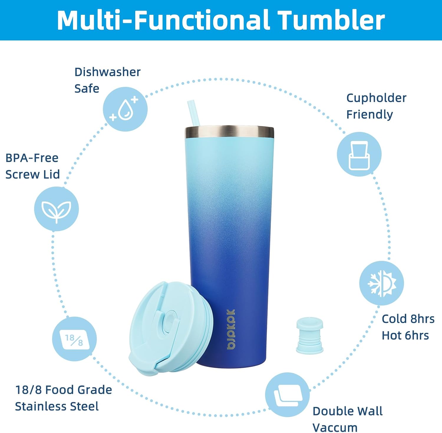 BJPKPK 30 oz Coffee Tumbler with Straw, Insulated Stainless Steel Cup