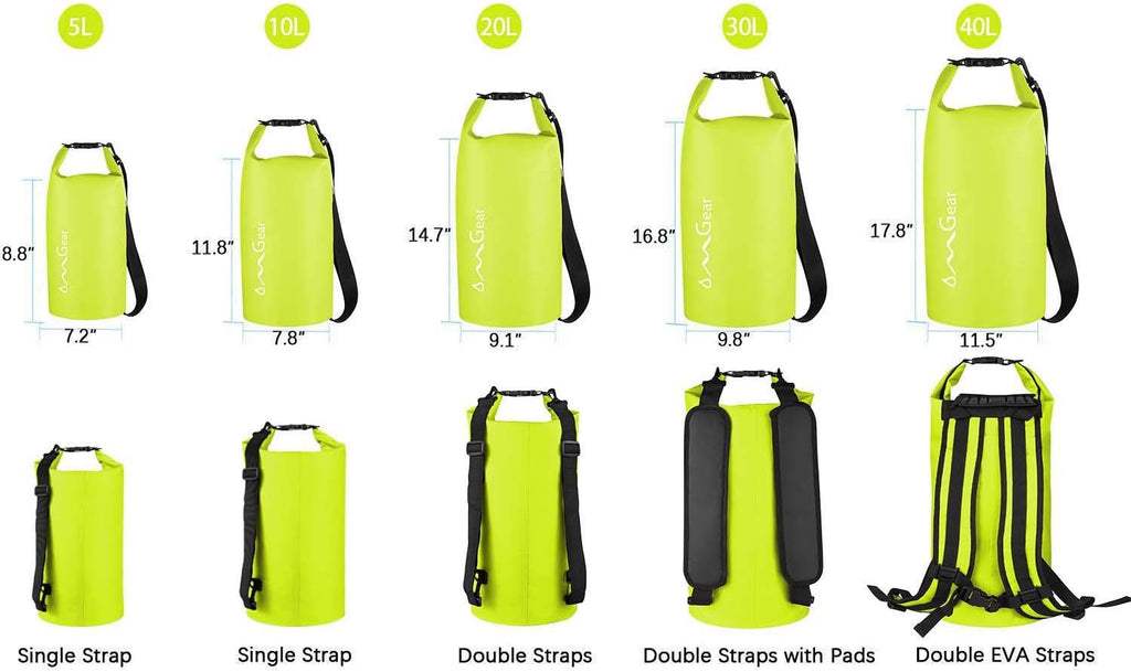 OMGear Waterproof Dry Bag Backpack Phone Pouch 40L/30L/20L/10L/5L Floating Dry Sack for Kayaking Boating Outdoors Activities