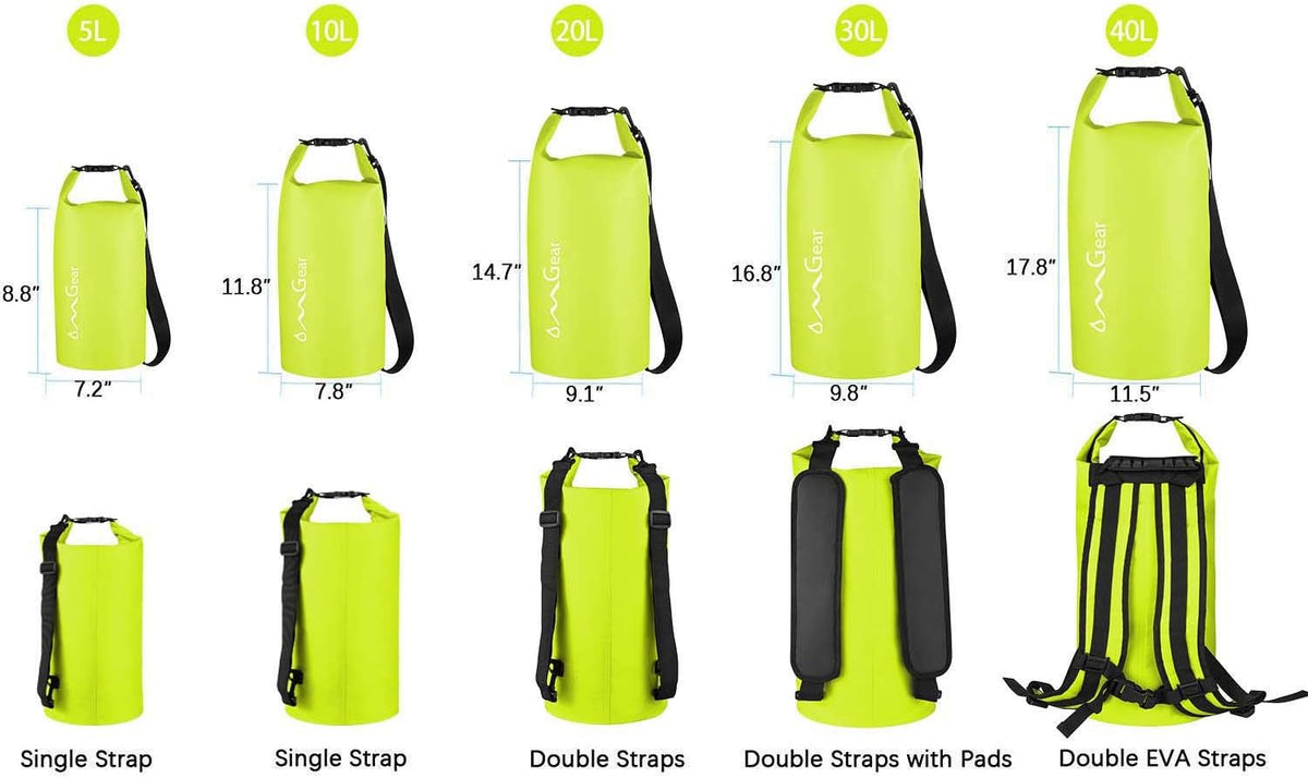 OMGear Waterproof Dry Bag Backpack Phone Pouch 40L/30L/20L/10L/5L Floating Dry Sack for Kayaking Boating Outdoors Activities