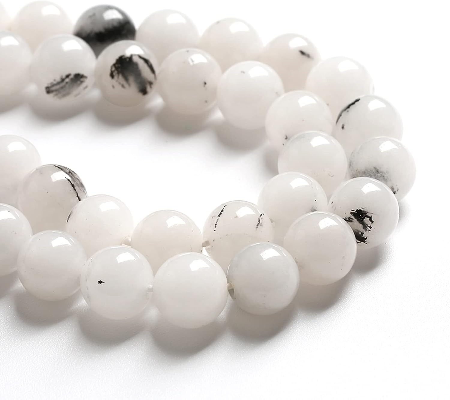 12MM 32PCS Natural Stone Ink Spots Jade Loose Beads for Jewelry Making DIY Bracelet Necklace