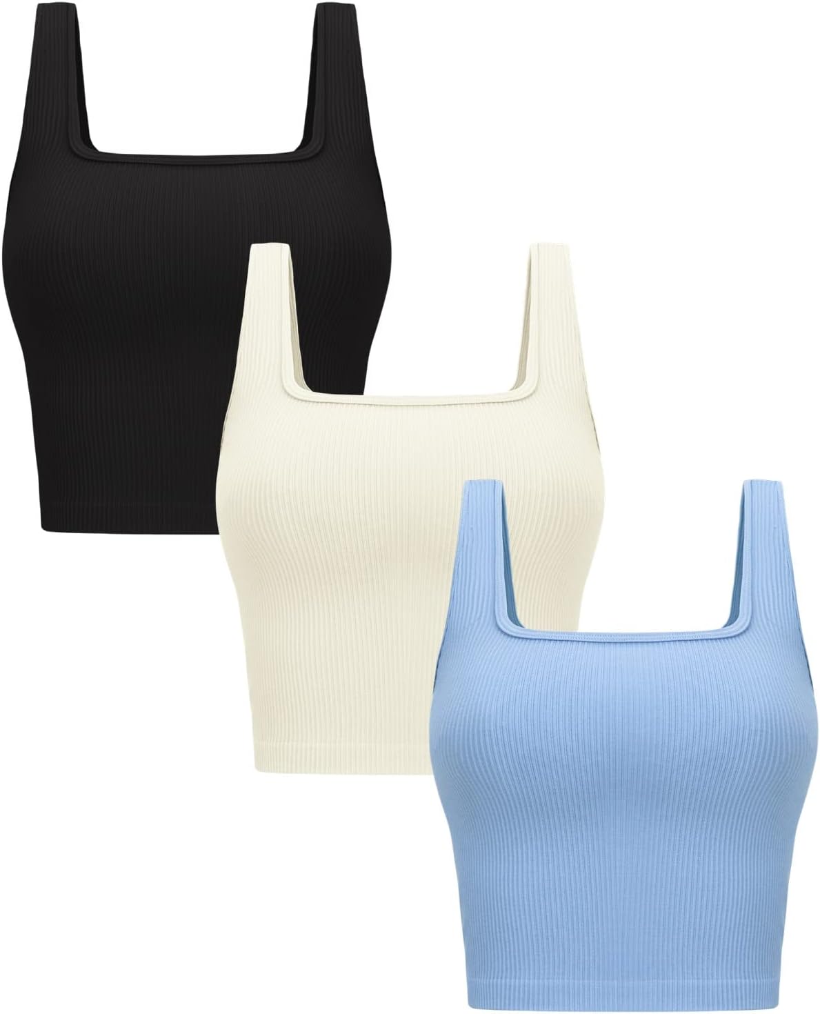 OLCHEE Womens 3 Pack Crop Tank Tops Sleeveless Square Neck Workout Top