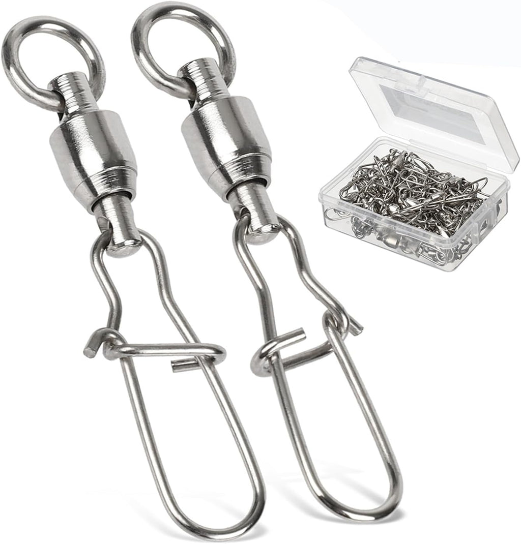 AMYSPORTS Duo Lock Snap Fishing Swivels Stainless Barrel Swivels Fishing Lure Snap Swivels Ball Bearing Swivels Fishing Tackle for Saltwater Fishing Freshwater Fishing