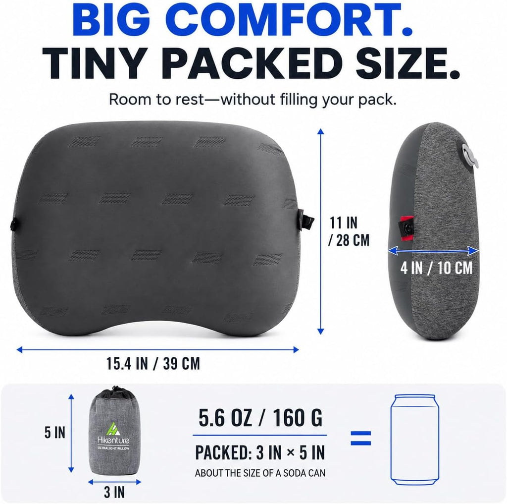 Hikenture Ultralight Inflatable Camping Pillow with Removable Cover, Grey