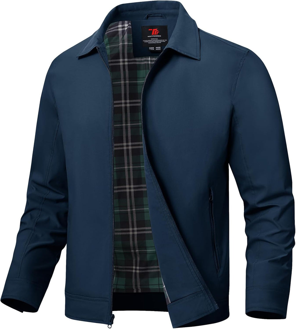 TBMPOY Mens Lightweight Jackets Light Windbreaker Full Zip Casual Work Jacket Golf Business Fall Track Coat with Pockets